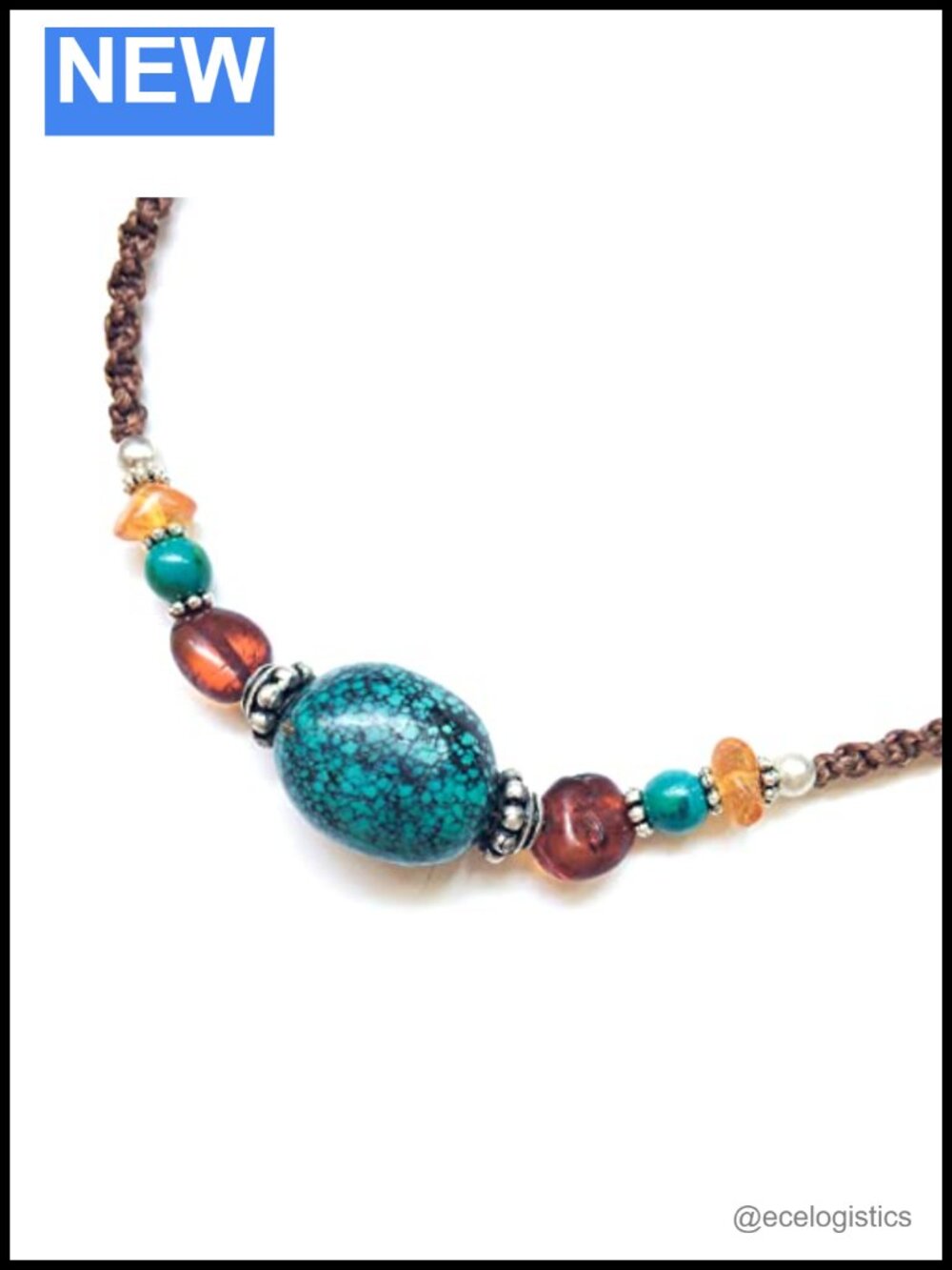 Handmade Mexican Amber Turquoise Macrame Necklace